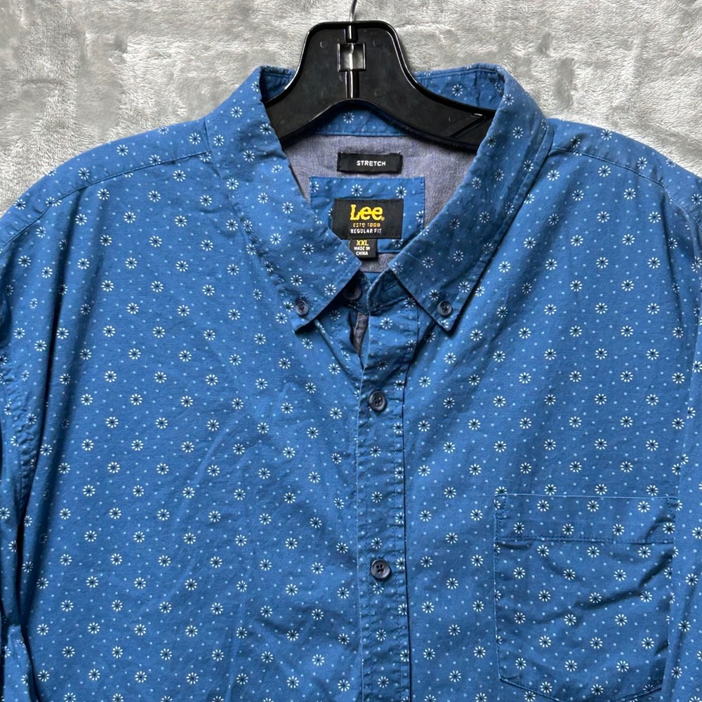 Lee Men's XXL Blue Floral Print Long Sleeve Button Down Regular Fit Shirt - Picture 2 of 9